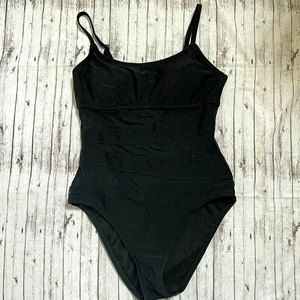 Shade & Shore Women's Mesh Front One-Piece Swimsuit Black Size Medium M
